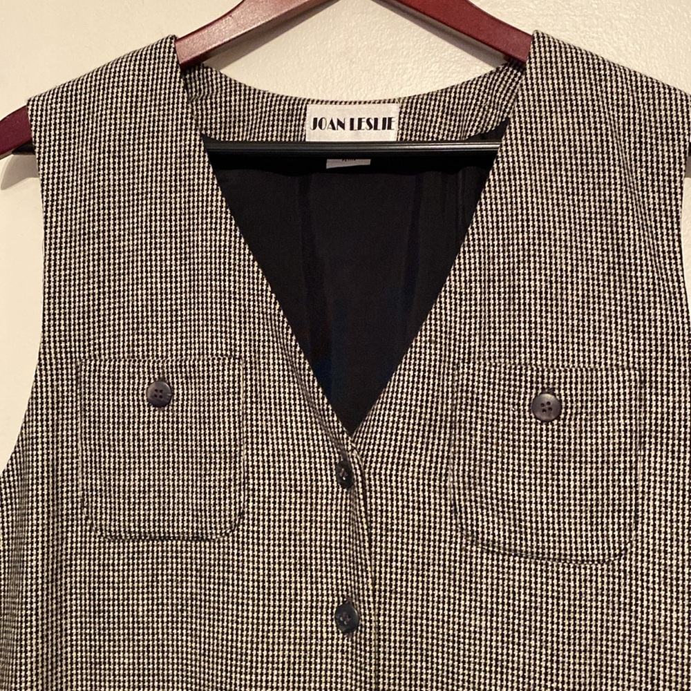 Joan Leslie Vintage Black  & White Houndstooth Wool Button-Down Dress size 12 - Picture 2 of 12